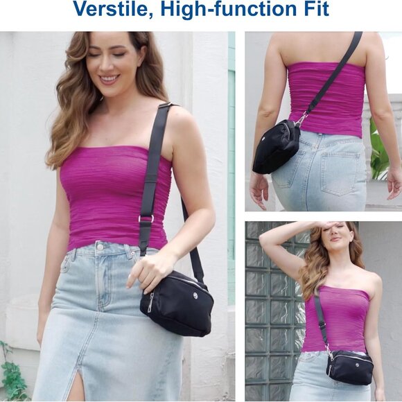 Mauve pink water-resistant nylon crossbody bag with zipper, adjustable strap, fi - Picture 5 of 5